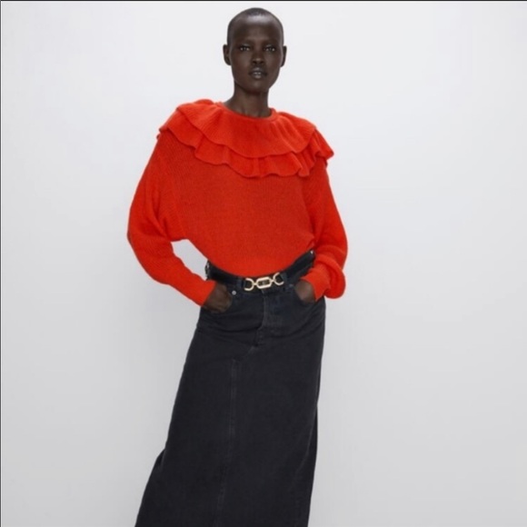 Zara red cropped ruffled sweater - Size medium - Picture 4 of 7